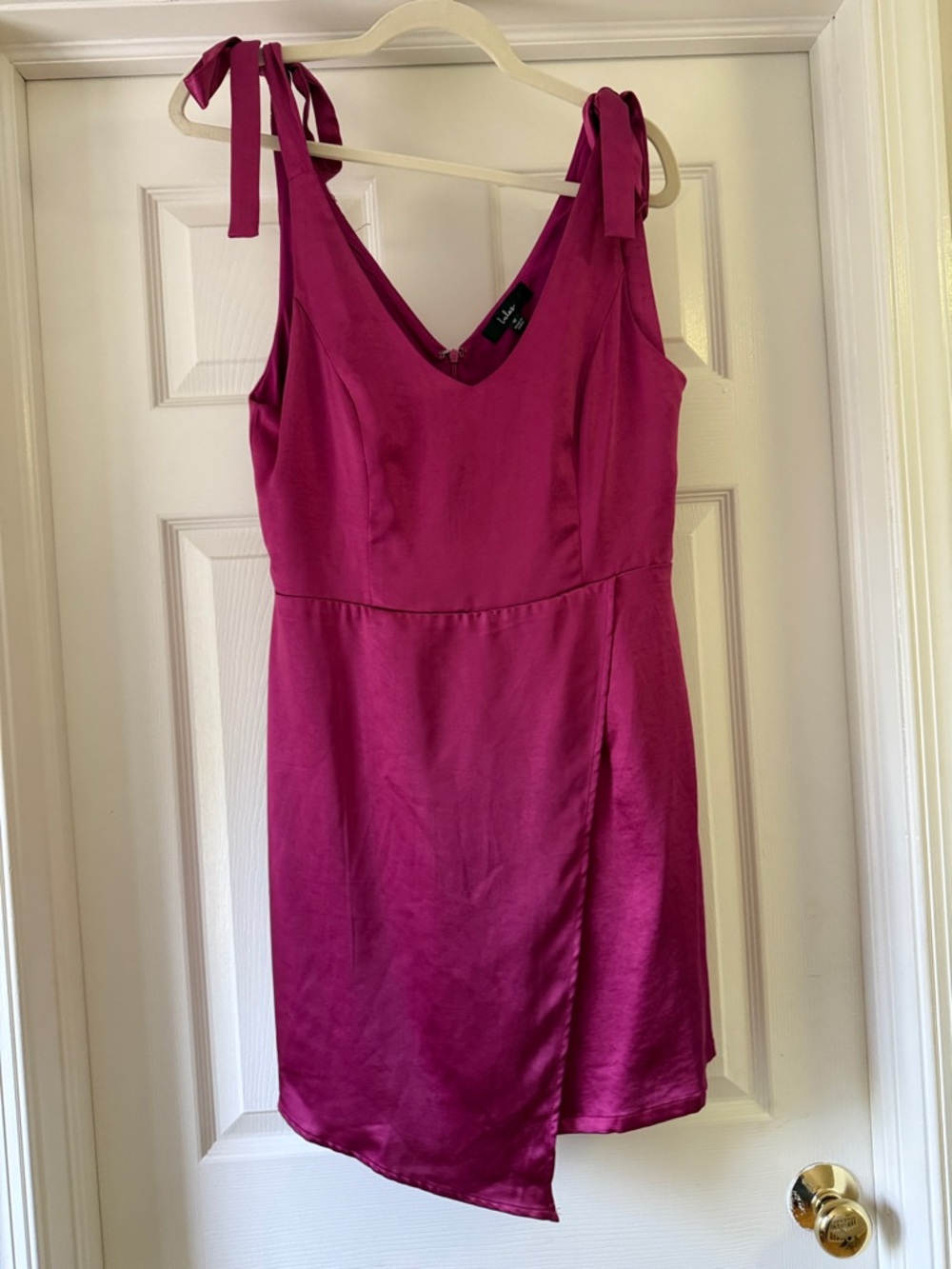 Lulu's Magenta Satin Asymmetrical Tie-Shoulder Dress